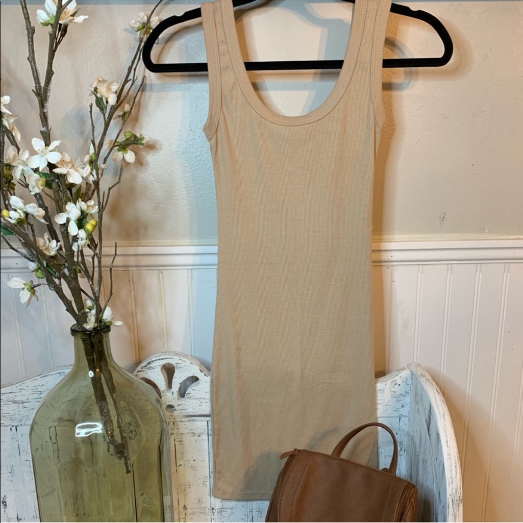 Tan Mini Basic Ribbed Dress